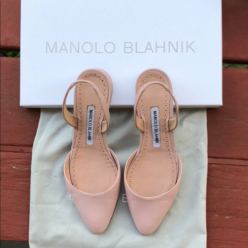 Manolo Blahnik ASPRO Mauve Napa Block Heel Pump